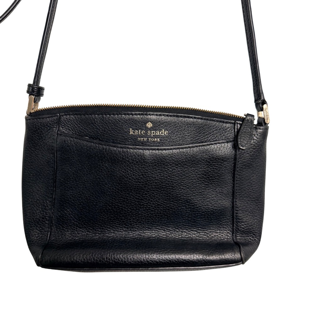 Kate Spade New York Black Pebbled‎ Leather Crossbody Bag Gold Hardware Zip Top